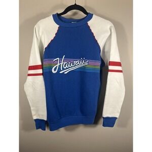 Vintage 80s Tultex Hawaii Sweatshirt Women's Large Rainbow Colorful USA Made (C)